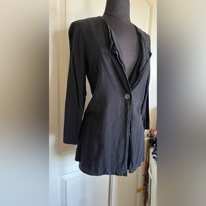 LUUKAA Black Linen Blend Button Down Blouse Cardigan Jacket Size 2